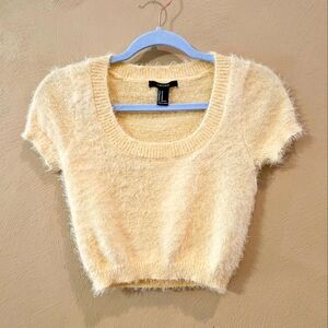 Pastel Yellow Fuzzy Scoop Neck Crop Top M